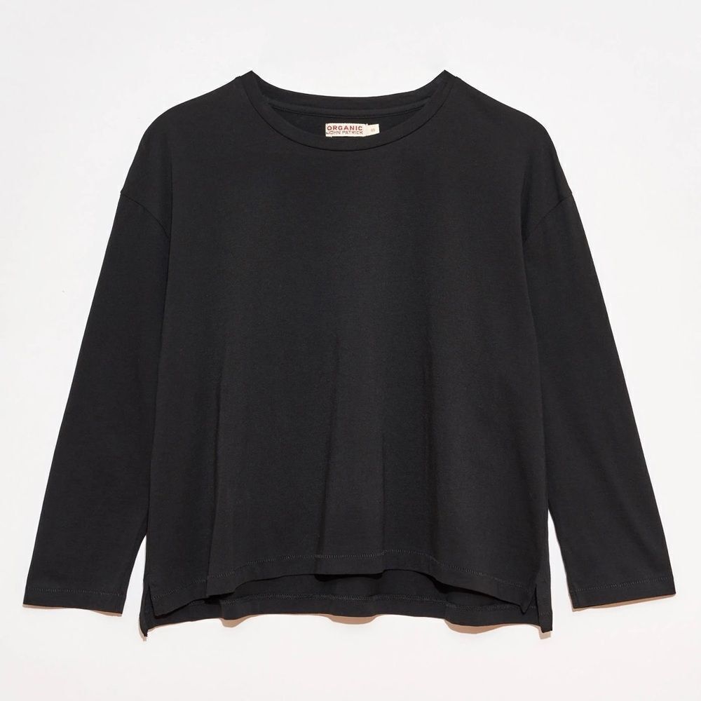 Organic John Patrick Wide Cropped T-Shirt in Black Sz XS